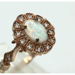 925 STERLING gold vermiel OPAL ring 2.7 grams size 7 3/4 VINTAGE w/patina